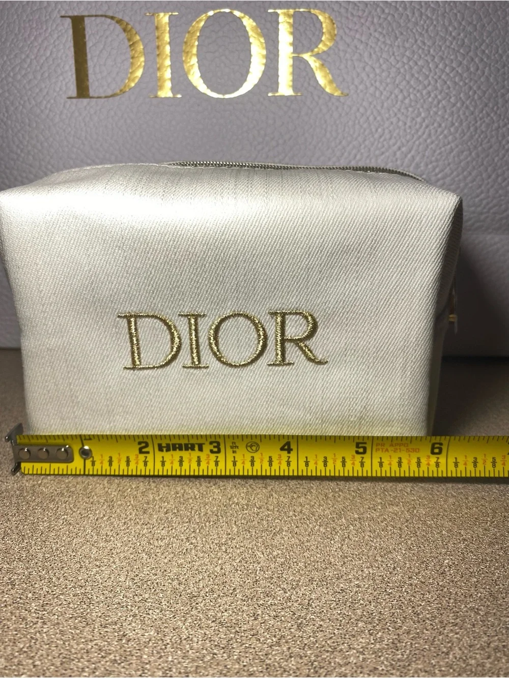 Dior Cream Cosmetic Pouch with Gold Logo